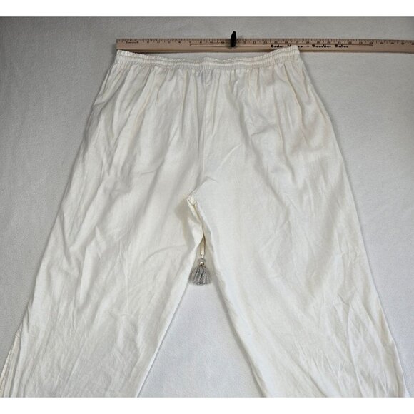 Melissa Paige White Linen Blend Drawstring Pants XL With Tassels Boho - Picture 5 of 5